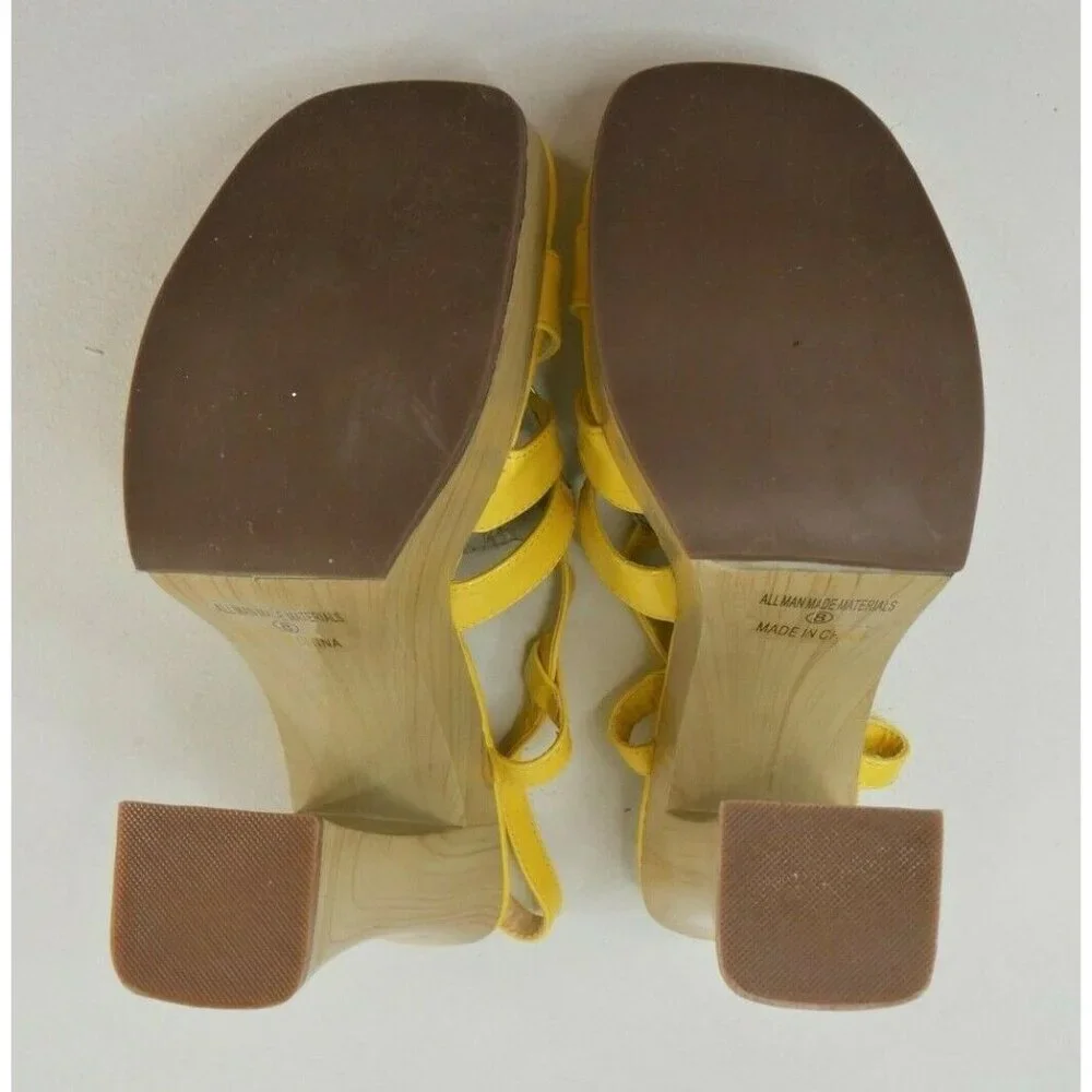 Ellie Yellow Strappy Disco Funky Platform Sandals Womens Size 8 ***